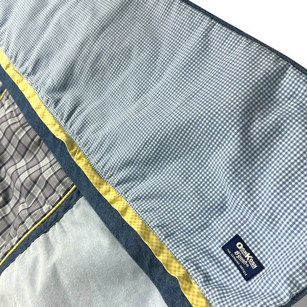Vintage Oshkosh B'Gosh Baby Comforter Quilt Gender Neutral Blue Yellow 35x42 GUC